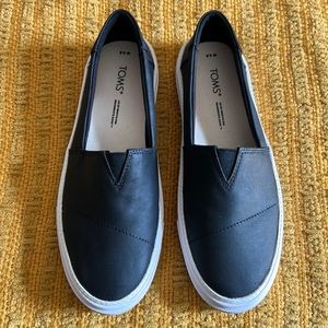 Toms, black faux leather